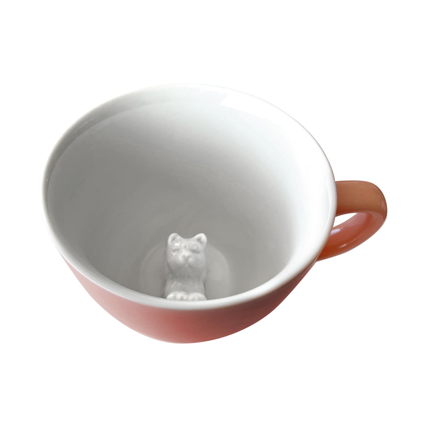 Peach colored Stretching cat Creature cup interior view