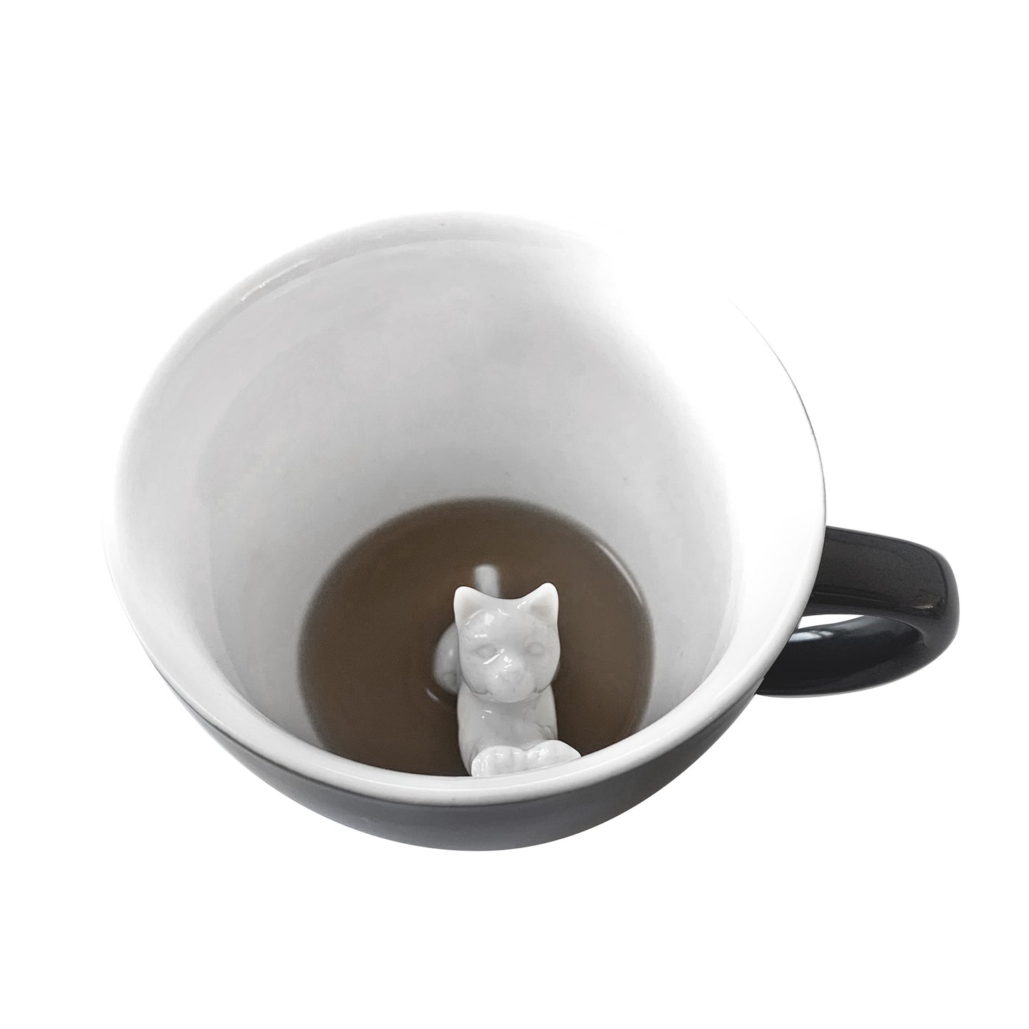 Charcoal Cat Stretching Creature Cup interior partially submerged