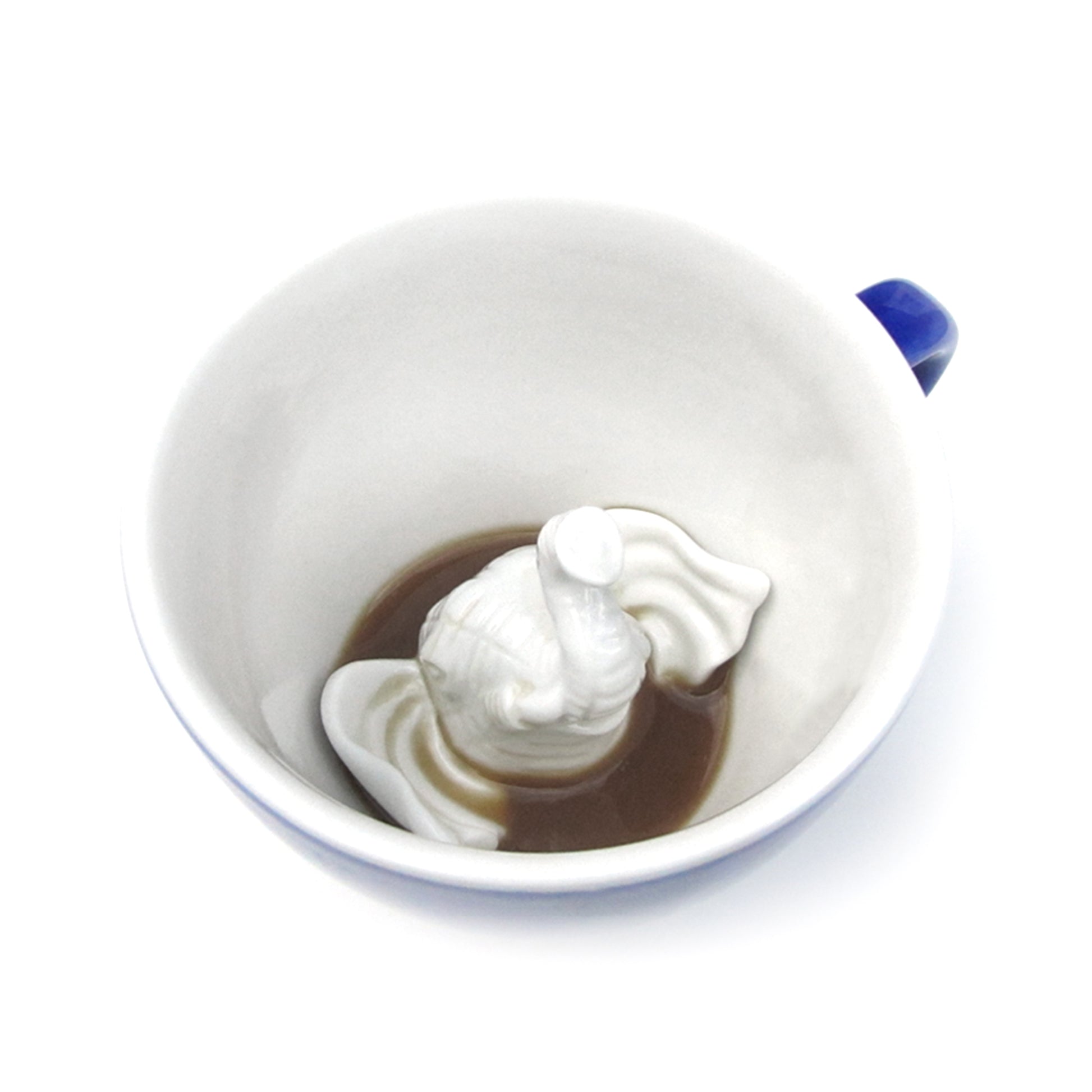 Cobalt blue Elephant Creature Cup interior partially submerged