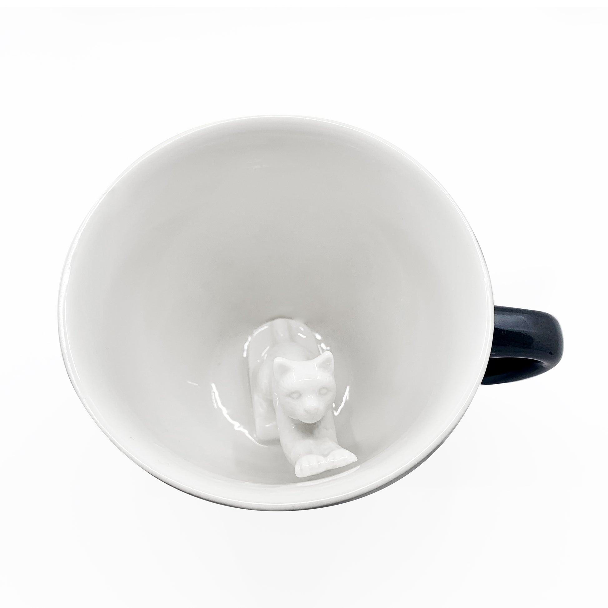 Charcoal colored Stretching cat Creature cup interior view