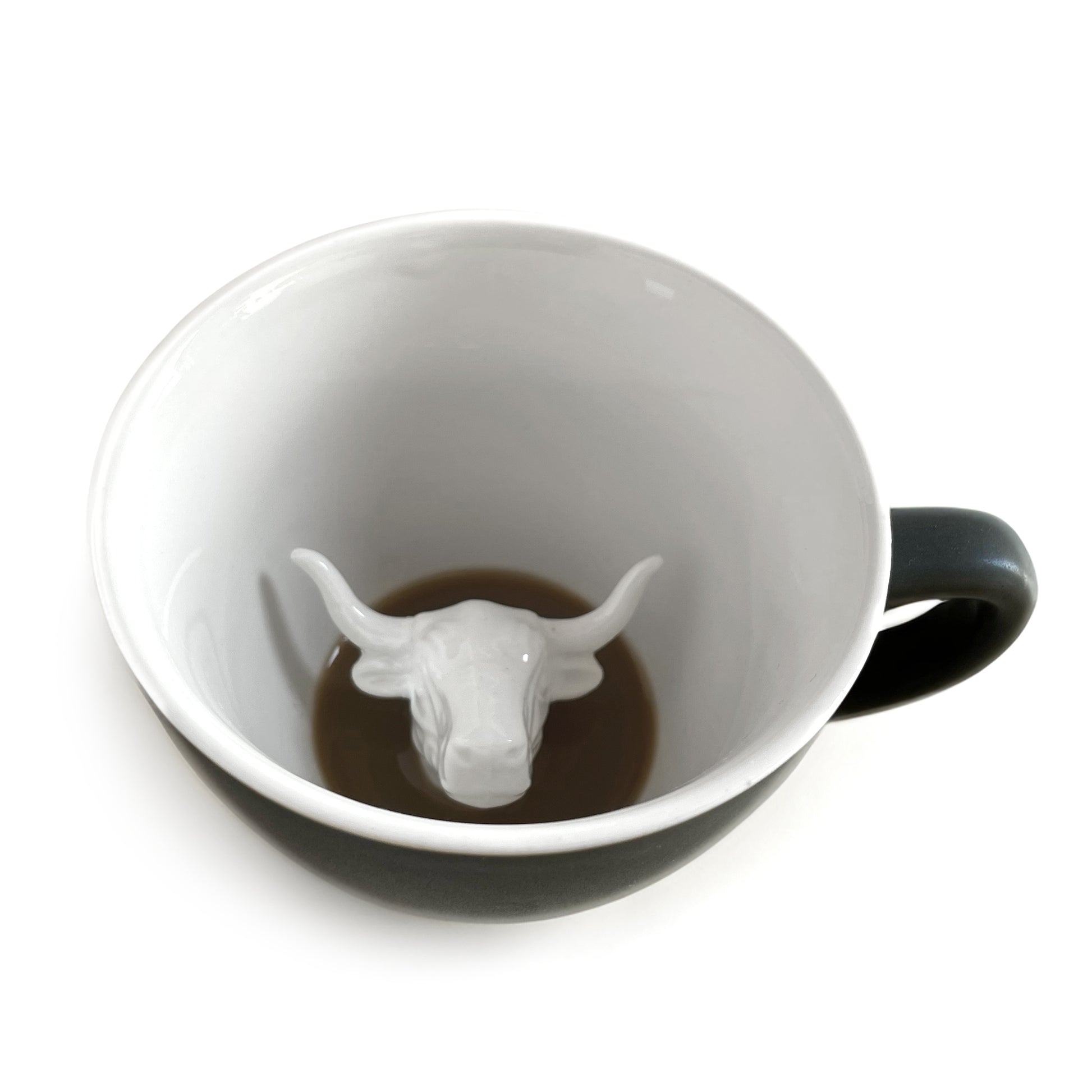 Matte olive brown bull Creature Cup partially submerged interior
