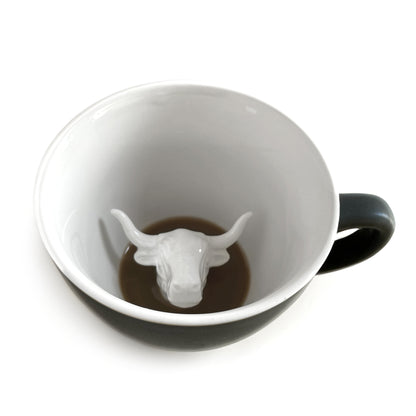 Matte olive brown bull Creature Cup partially submerged interior