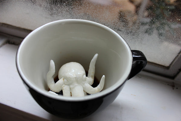 Creature Cups CTHULHU Ceramic Cup (11 Ounce, Black Exterior) - Creepy Cups  - Hidden 3D Animal Inside…See more Creature Cups CTHULHU Ceramic Cup (11