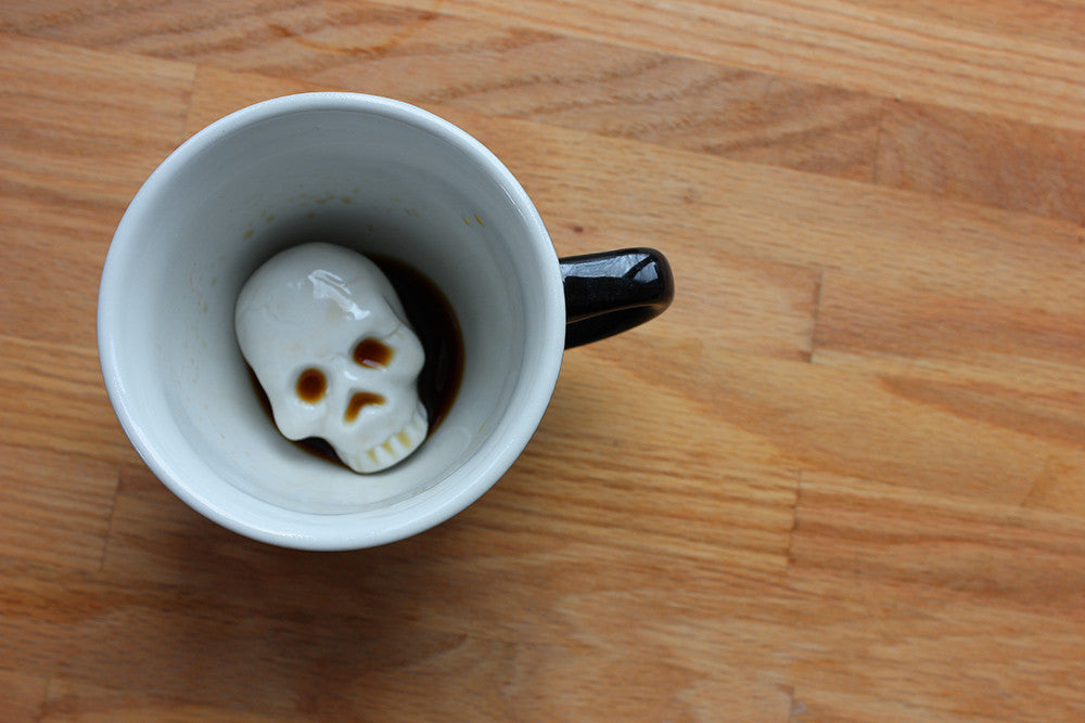 Creature Cups Skull In Bottom Black and White Ceramic Coffee Mug