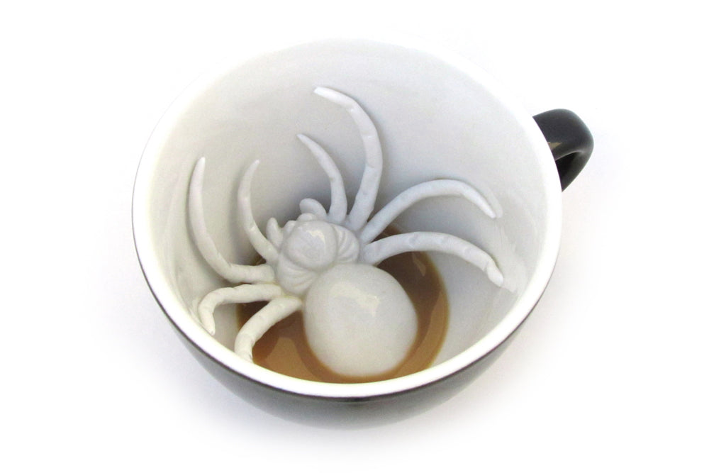 Creature Cups Skull In Bottom Black and White Ceramic Coffee Mug